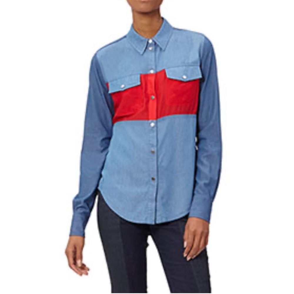 L.A.M.B. Colorblock tencel Blue and Red Casual Button Down Shirt.sz. 4